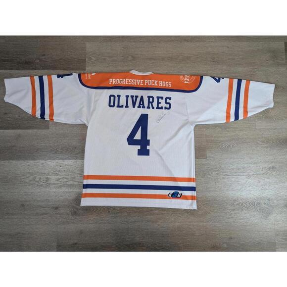 Progressive Puck Hogs Olivares #4 White Hockey Jersey with Signature - Picture 2 of 9